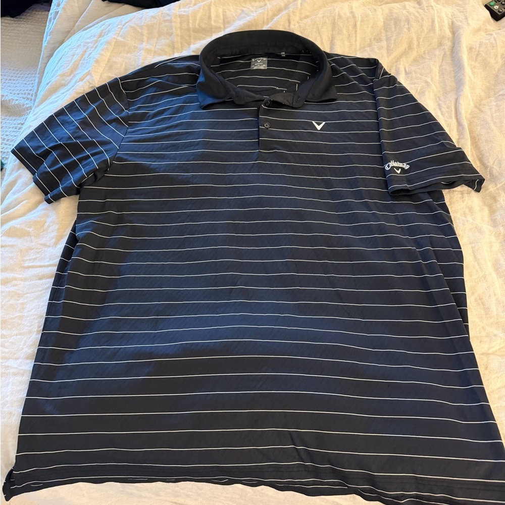 Callaway Men's Black and White Striped Polo Shirt